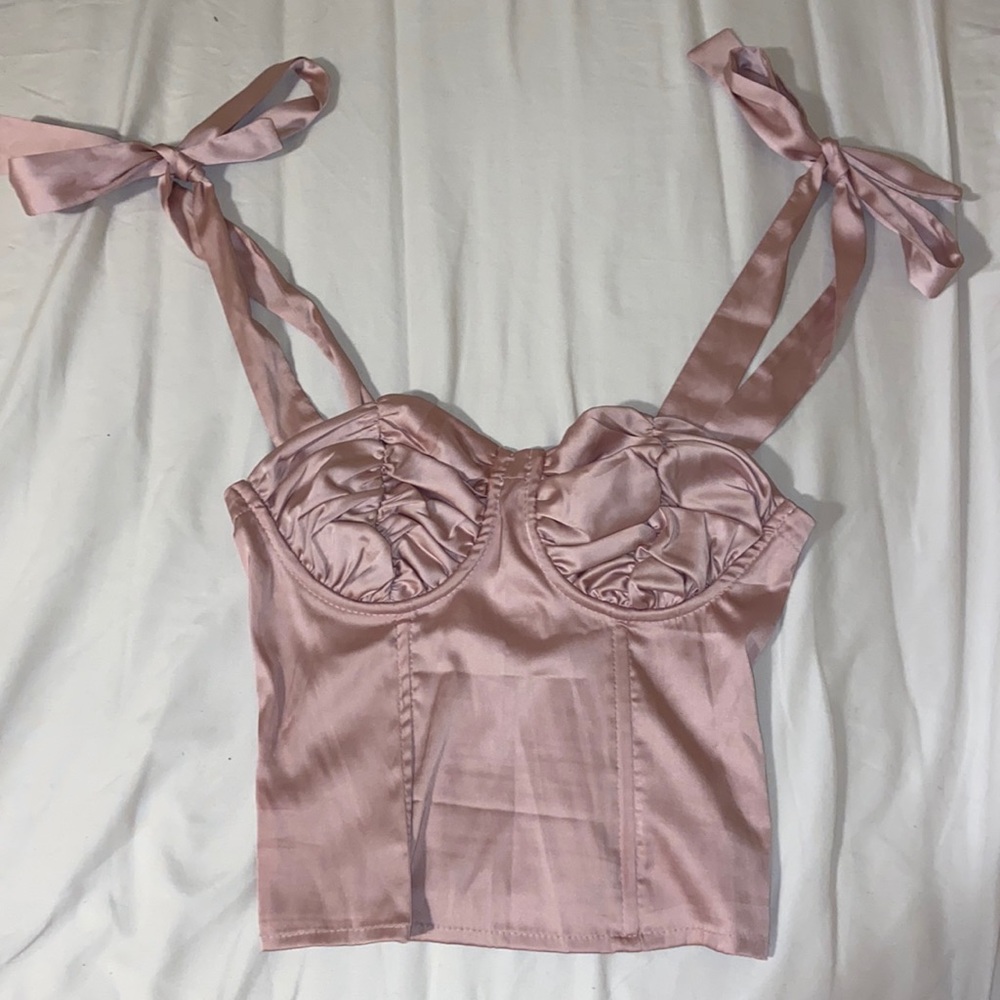 FASHION NOVA Pink Satin Bustier Top